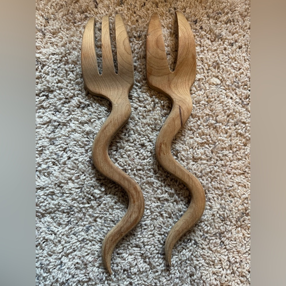 Unique sturdy durable Artisan Curved Wooden Salad Fork Set